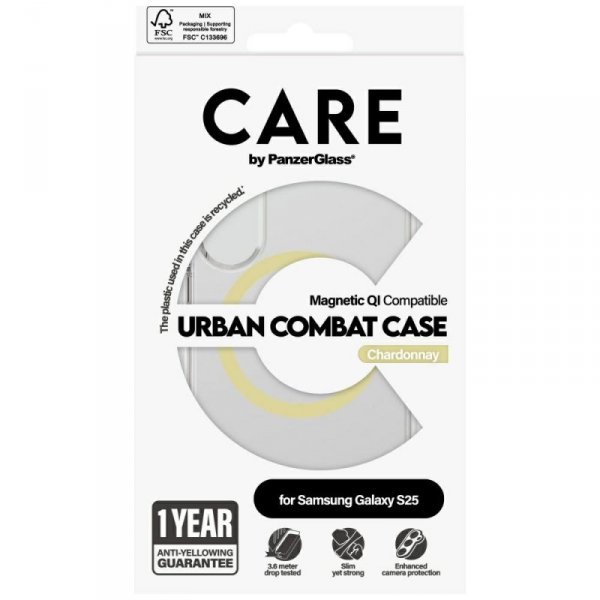 Etui CARE by PanzerGlass Flagship Urban  Combat Chardonnay QI do Samsung Galaxy S25 przezroczysty