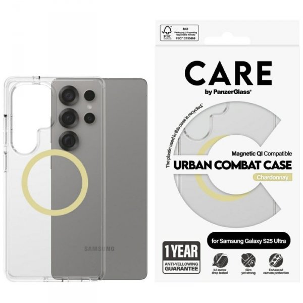 Etui CARE by PanzerGlass Flagship Urban  Combat Chardonnay QI do Samsung Galaxy S25 Ultra przezroczysty