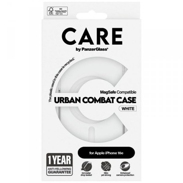 Etui CARE by PanzerGlass Flagship Urban  Combat White MagSafe do iPhone 16e przezroczysty