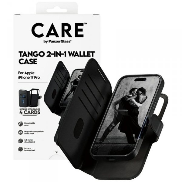Etui CARE by PanzerGlass Feature Tango   2w1 Wallet Case MagSafe do iPhone 17 Pro czarny