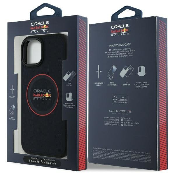 Red Bull RBHMP15S24PUILVR iPhone 15 6.1&quot; hardcase granatowy/navy Leather Red Ring MagSafe