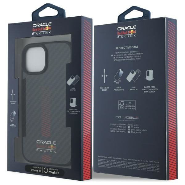 Red Bull RBHMP15S24CFGSMK iPhone 15 6.1&quot; hardcase czarny/black Carbon Fiber Power Bar MagSafe