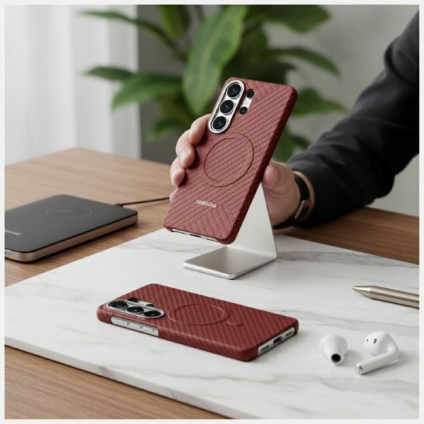 Etui Samsung Carbon Magnet do Samsung Galaxy S26 Ultra czerwony