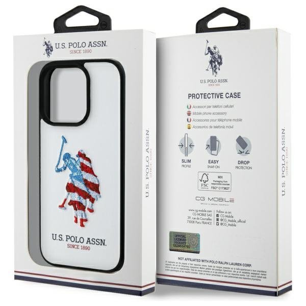 US Polo USHCP15XPUSH iPhone 15 Pro Max   6,7&quot; biały/white Leather Big DH American Flag