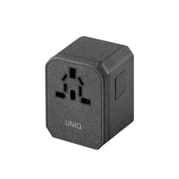 UNIQ Ładowarka sieciowa Voyage World Adapter 33W+ 2xUSB + PD 18W + QC 3.0 szary/charcoal grey (LITHOS Collective)