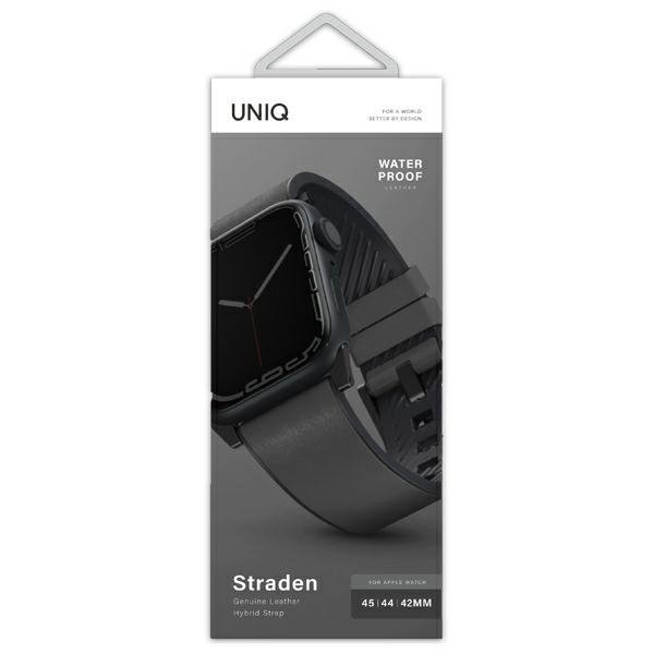 UNIQ pasek Straden Apple Watch Series    1/2/3/4/5/6/7/8/9/10/SE/SE2/Ultra/Ultra 2 42/44/45/49mm. Leather Hybrid Strap grey/szar