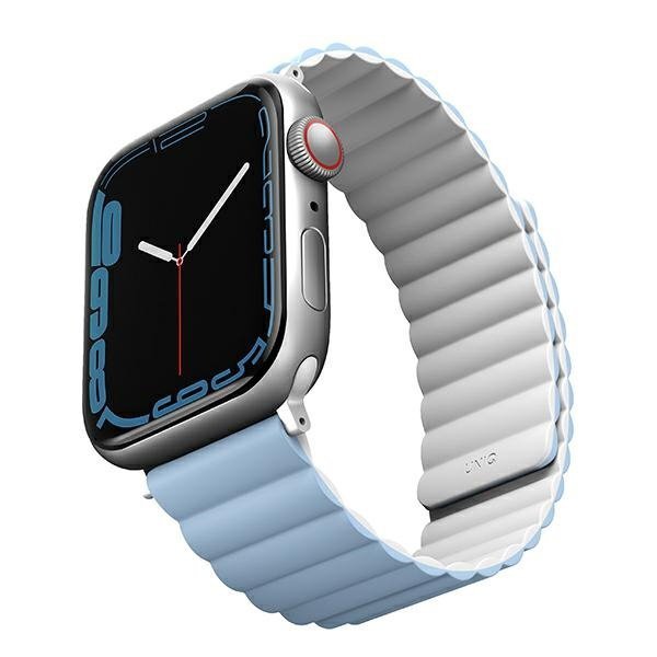 UNIQ pasek Revix Apple Watch Series1/2/3/4/5/6/7/8/9/SE/SE2/Ultra/Ultra 2 42/44/45/49mm. Reversible Magnetic biały-niebieski/whi