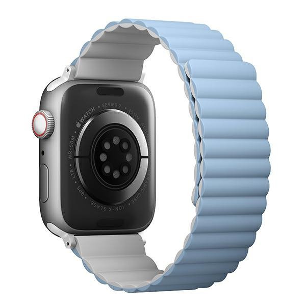 UNIQ pasek Revix Apple Watch Series1/2/3/4/5/6/7/8/9/SE/SE2/Ultra/Ultra 2 42/44/45/49mm. Reversible Magnetic biały-niebieski/whi