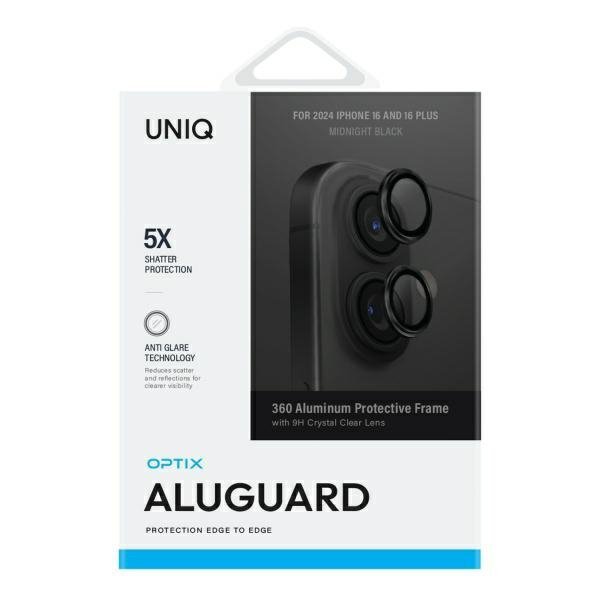 UNIQ Optix Aluminium Camera LensProtector iPhone 16 6.1&quot; / 16 Plus 6.7&quot; midnight black szkło na obiektyw aparatu z apl