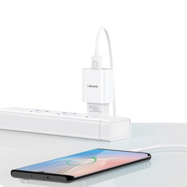 USAMS Ład. siec. 1xUSB T21 USB-C biały/white 2,1A Fast Charging T21OCTC01