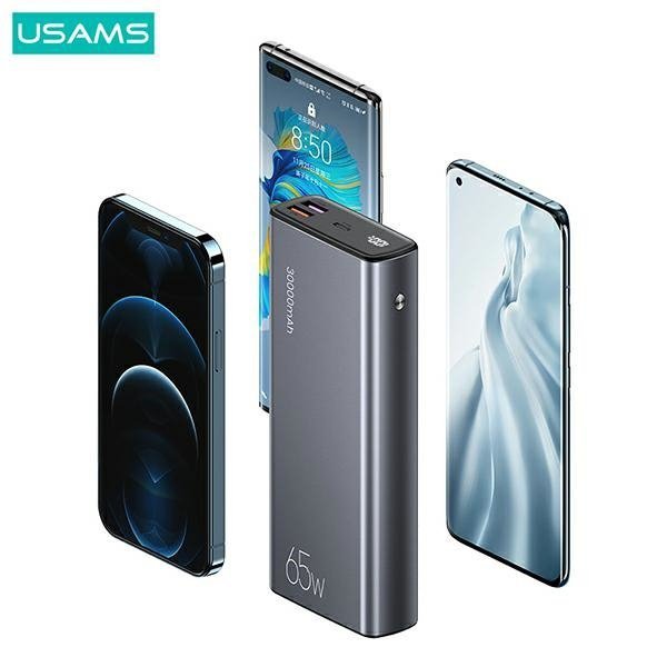 USAMS Powerbank PB59 30000mAh 65W2xQC3.0+PD Fast Charge czarny/black CMXLOGTC01 (US-CD165) + kabel USB-C-USB-C
