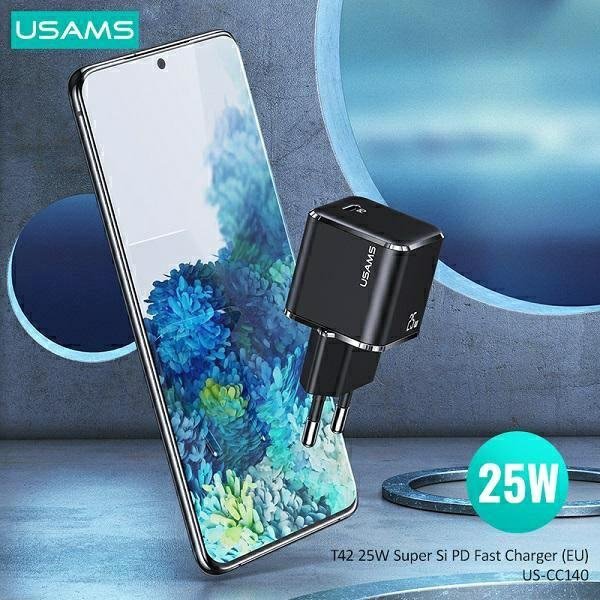 USAMS Ład. siec. 1xUSB-C T42 mini 25WSuper SI PD3.0 Fast Charging +kabel U43 USB-C/USB-C biały/white YJXLOGTC02 (USAMS-YJ)