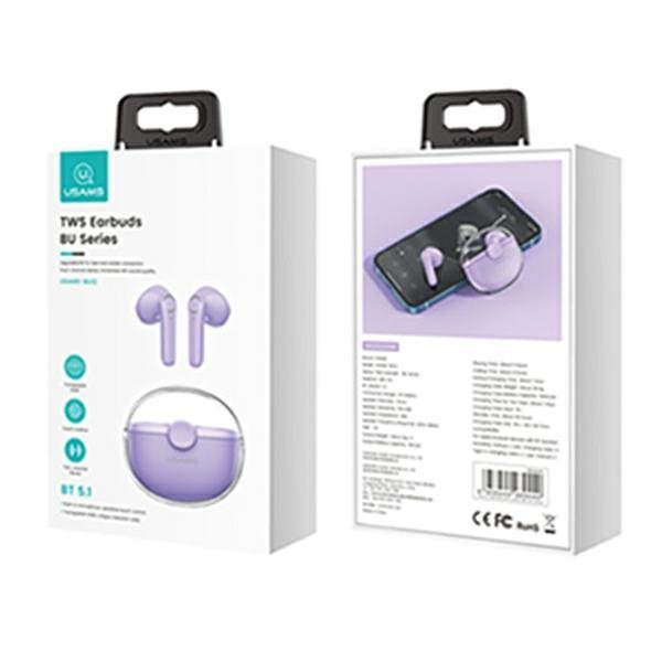 USAMS Słuchawki Bluetooth 5.1 TWS BU series bezprzewodowe fioletowy/purple BHUBU02