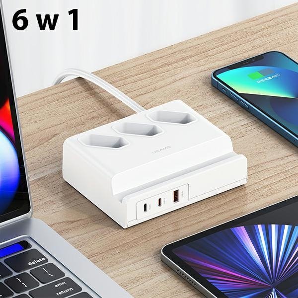 USAMS Listwa zasilająca 65W Super SiFast Charging USB Extension Socket EU biały/white CC160TC01 (US-CC160)