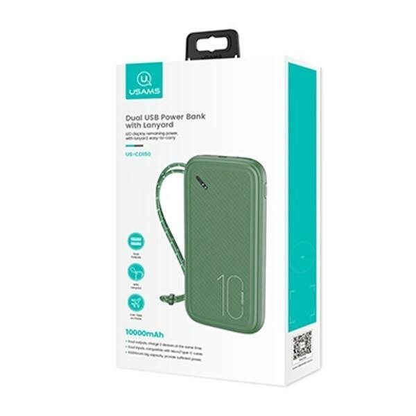 USAMS Powerbank PB56 10000mAh 2xUSB /USB-C / MicroUSB Fast Charge zielony/ dark green 10KCD15003 (US-CD150)