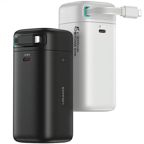 USAMS Powerbank ze zwijanym kablemRetractable Lightning 18000 mAh PD45W Fast Charge XMF Series biały/white 20KCD21702 (US-CD217)