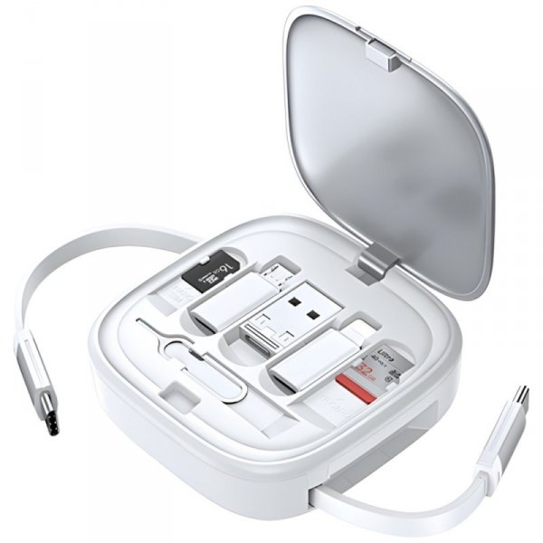 USAMS Kabel rozwijany 3w1 z pudełkiemMicroUSB/USB-C/Lightning 60W srebrny/silver SJ650USB02 (US-SJ650)