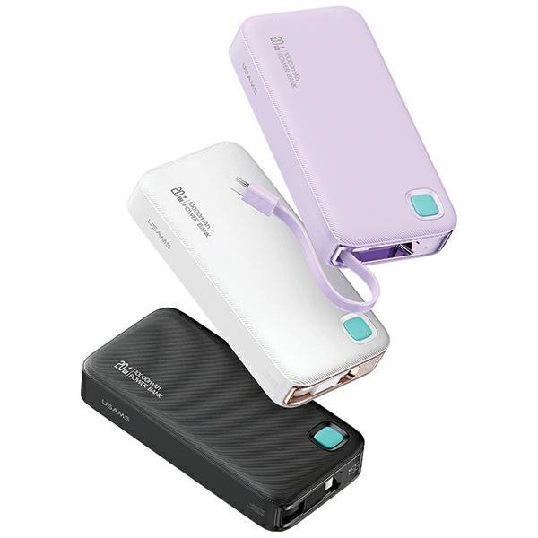 USAMS Powerbank ze zwijanym kablem USB-CRetractable 10000 mAh PD 20W Fast Charge XY Series fioletowy/purple 10KCD22403 (US-CD224