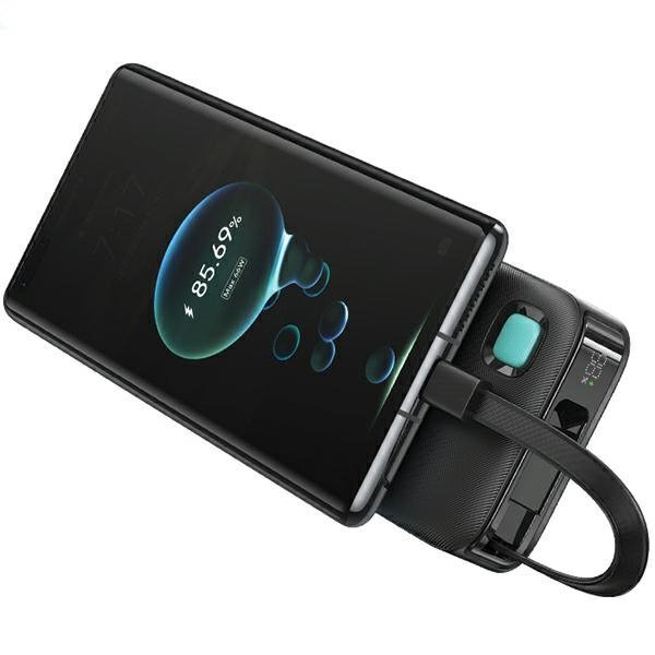 USAMS Powerbank ze zwijanym kablem USB-CRetractable 10000 mAh PD 20W Fast Charge XY Series fioletowy/purple 10KCD22403 (US-CD224