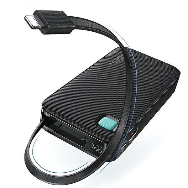 USAMS Powerbank ze zwijanym kablemRetractable Lightning 10000 mAh PD 20W Fast Charge XY Series czarny/black 10KCD22501 (US-CD225