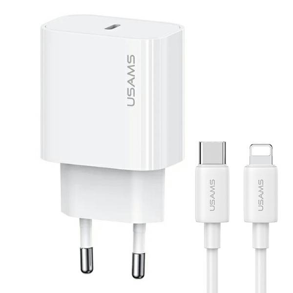USAMS Ład. siec. 1xUSB-C T65 PD20WPD Fast Charging US-CC226 + kabel USB-C/Lightning US-SJ712 30W biały/white Yi Series OYXLTZ02