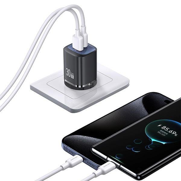 USAMS Ład. siec. CC254 30W GaNUSB-C/USB-A Fast Charging HC Series fioletowy/purple CC254TC03