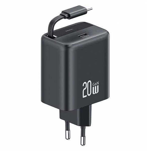 USAMS Ład. siec. 1xUSB-C ze zwijanymkablem USB-C Retractable PD+QC 20W Gan Fast Charging czarny/black YC Series CC233TC01 (US-CC