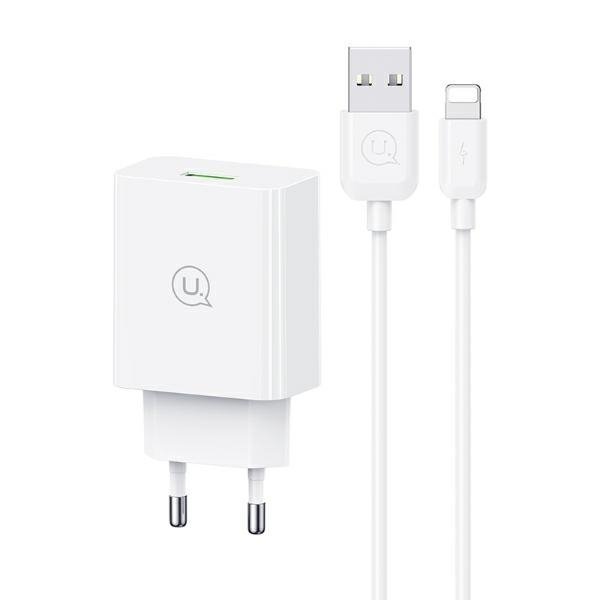 USAMS Ład. siec. 18W + kabel Lightning/USB-A Fast Charging biały/white series SC SCXLTZ03