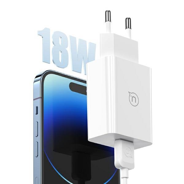 USAMS Ład. siec. 18W + kabel Lightning/USB-A Fast Charging biały/white series SC SCXLTZ03