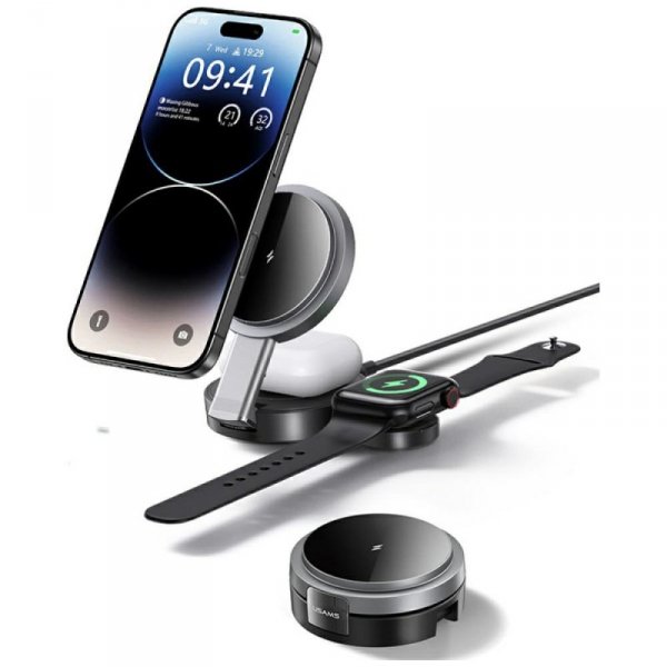 USAMS Składana ład. indukcyjna 3w1 15W   do telefonu/Apple Watch/słuchawek CD234WXC01 (US-CD234)