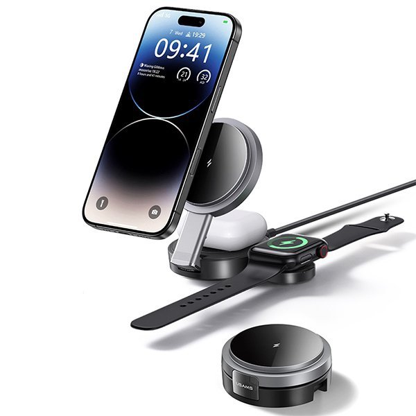 USAMS Składana ład. indukcyjna 3w1 15W   do telefonu/Apple Watch/słuchawek CD234WXC01 (US-CD234)