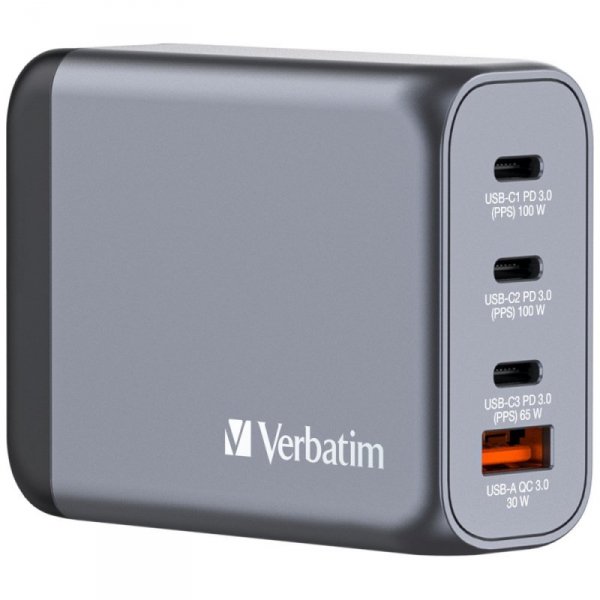 Verbatim Ładowarka sieciowa GaN 100W3xUSB-C/USB-A + Adapter EU/UK/US GNC-100 32202