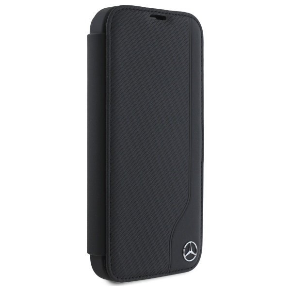 Etui Mercedes Book Case do iPhone 16 6.1” – Skórzane z Motywem Drewna, Czarne