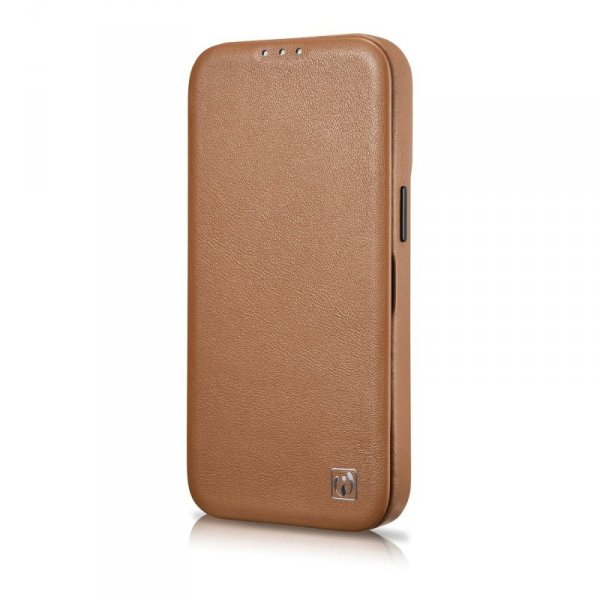 DUPLIKAT: iCarer CE Premium Leather Folio Case skórzane etui iPhone 14 z klapką magnetyczne MagSafe brązowy (WMI14220713-BN)