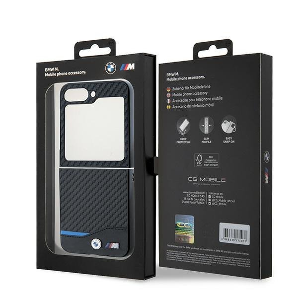 Etui BMW do Samsung Galaxy Z Flip6 – Hardcase Carbon Blue Line, Czarne