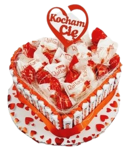 Tort ze słodyczy Kinder w kształcie serca na walentynki