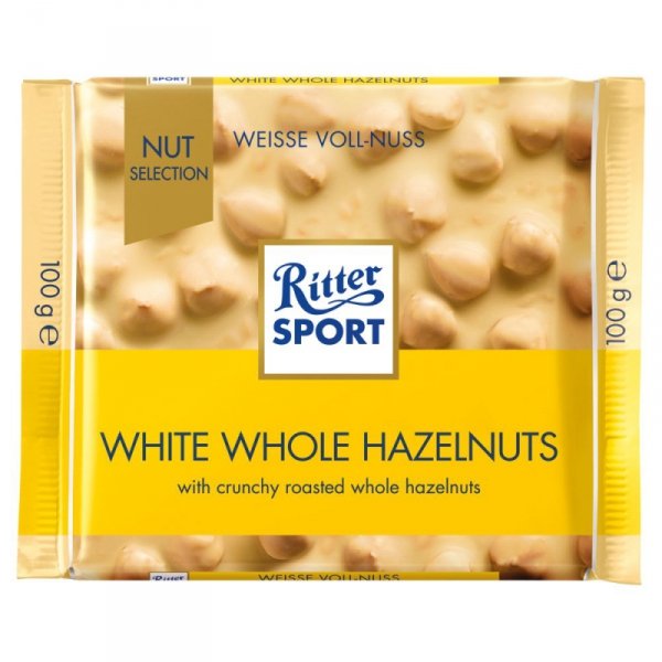 Ritter Sport Biała czekolada z całymi prażonymi orzechami laskowymi i chrupkami ryżowymi 100 g