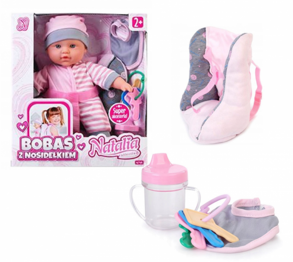 Lalka Natalia bobas z nosidełkiem 28 cm