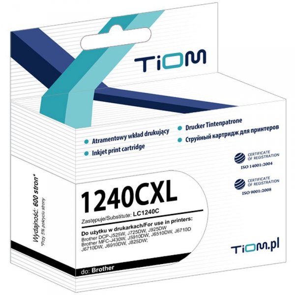 Tusz Tiom do Brother 1240CXL | LC1240C | 600 str. | cyan