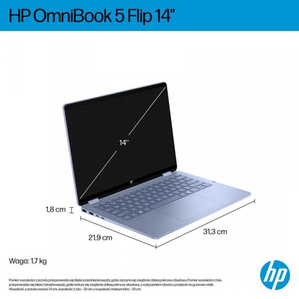 HP OmniBook 5 Flip 14-fp0004nw Core 5 120U 14"2K Touch IPS 300nits 16GB LPDDR5 5200 SSD512 Intel Graphics Cam 1080p 68Wh Win11 Blue Sky 2Y