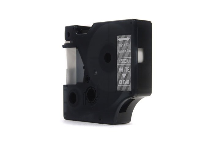 Taśma zamiennik Dymo D1 Biały na Przezroczystym 12mm x 7m LM100, LM100+, LM200, LM300, LM400, LM420P, LM350, LM350D, LM360D, LM450D, LM260P, LM120P, LM500TS, LM160, LM210D, LM280, LM150, LM220 (45020) (S0720600)