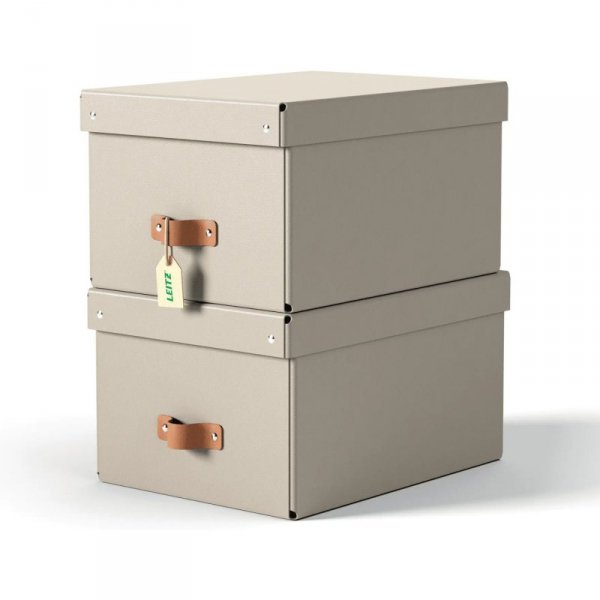 Pudełko do przechowywania Puro z pokrywką średnie 17l (2szt) beżowe 61490012 LEITZ