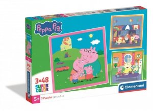 Puzzle 3 x 48 elementów. Super kolor. Peppa Pig