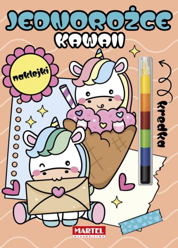 Kolorowanka z kredką modułową i naklejkami. Kawaii Jednorożce