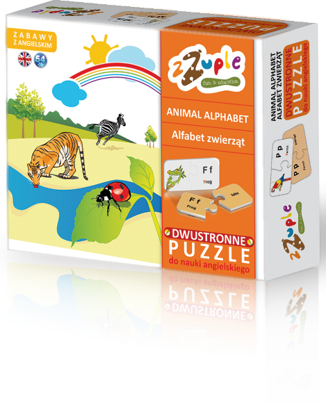 zZuple. Animal Alphabet. Dwustronne puzzle do nauki języka angielskiego: Alfabet zwierząt
