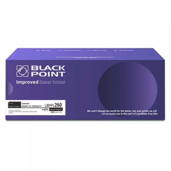 Black Point toner LBPPL260 zastępuje Lexmark E260A11E / E260A21E, 5000 stron