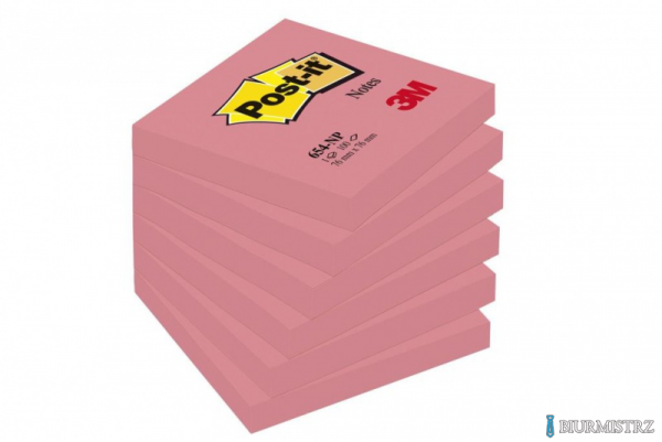 Bloczek samoprzylepny POST-IT (654-PNK), 76x76mm, (6szt) 1x100 kartek, jaskrawy różowy