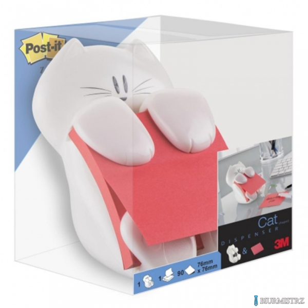 Podajnik do bloczków samoprzylepnych POST-IT  Kotek (CAT-330), biały, w zestawie 1 bloczek Super Sticky Z-Notes