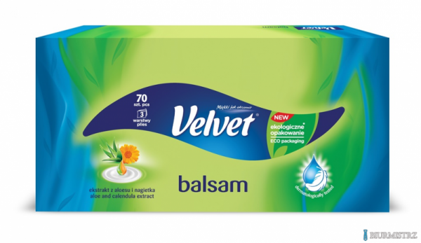 Chusteczki VELVET BALSAM ALOESU I NAGIETEK (70sztuk) 3 warstwy