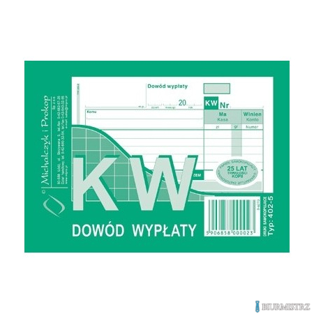 402-5 KW Dowód Wypłaty, A6 80 kartek, MICHALCZYK&PROKOP